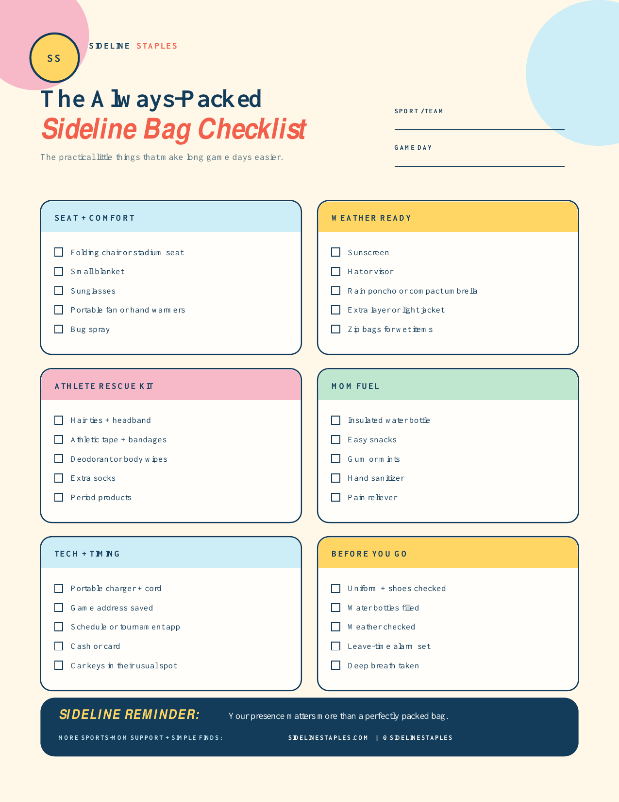 Preview of the Always-Packed Sideline Bag Checklist